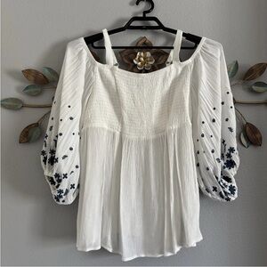 Torrid White Blouse with Navy Floral Details